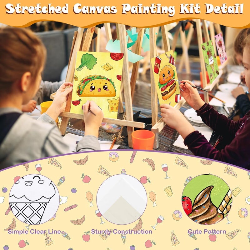 Anseal 12 Packs Pre Drawn Canvas to Paint, 5" X 7" Foods Pre Printed Canvas for Kids, Pre Stretched Canvas Outline Painting Boards for Beginners, Students, Party Favor - Image 3